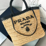 Prada Small Crochet And Leather Tote Bag 1BG500 Apricot